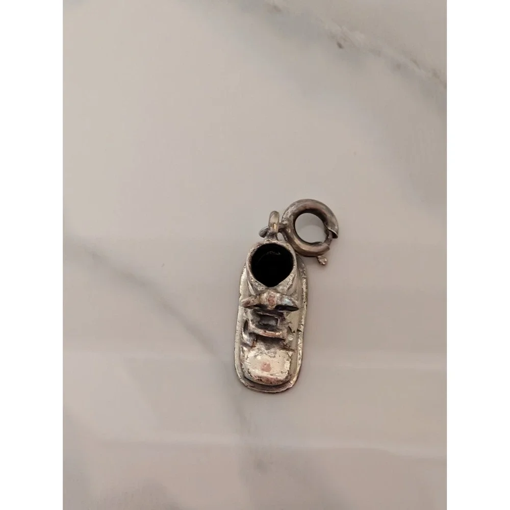 Vintage Sterling‎ Silver Baby Shoe Charm Engraved Bootie Pendant from 60s